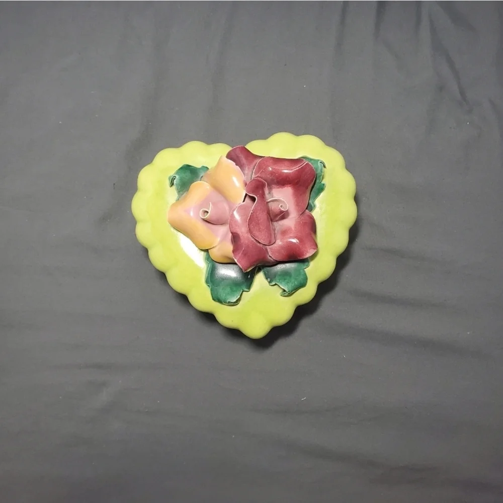 Johannes Brahm California pottery Rose heart Jewelry dish box 105
